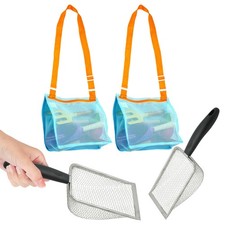 2X Shark Tooth Sifter for Beach with 2X Small Mesh Beach Bag for Shell Collec...