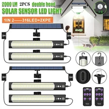 2PCS 2000LM Dual Head Solar Sensor LED Lights Shed Light Barn Work Flood Lamp