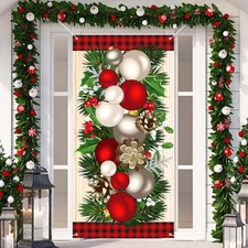 Christmas Decorations Balls Floral Door Cover Banner Xmas Gift 70.9 x 35.4''