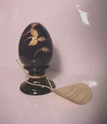 Vintage 3 1/2" Gold Leaves Ebony Black Fenton Art Glass Egg Ltd Ed # 1506/2500