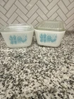 Vtg PYREX Amish Butterprint 501 Turquoise Rooster Refrigerator Dishes w Lids Set