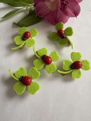 5 Wäscheklammern - Miniklammern Kleeblatt Marienkäfer Glück (K39) Hobbyauflösung
