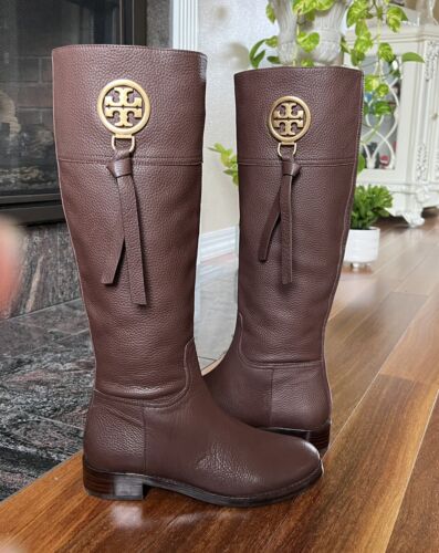 NEW TORY BURCH Benton 2 Tassel Tall Leather Women Boots, Dark Almond Brown   | eBay