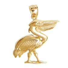New 14k Yellow Gold Pelican Bird Pendant