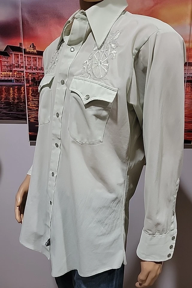 H BAR C 16-33 Ranchwear CA Long Tail Mint Snap Button Embroidered Men's Shirt #C - Image 2 of 4