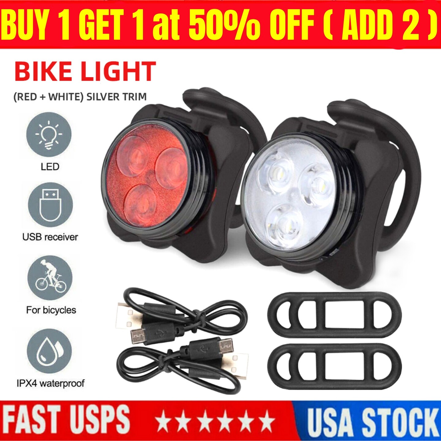 Bike Light Set, Super Bright USB Rechargeable Bicycle Lights,Waterproof Mountain