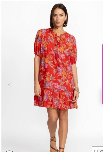 Johnny Was Whimsical Hibiscus Pleated Yoke Dress Xxl NWT