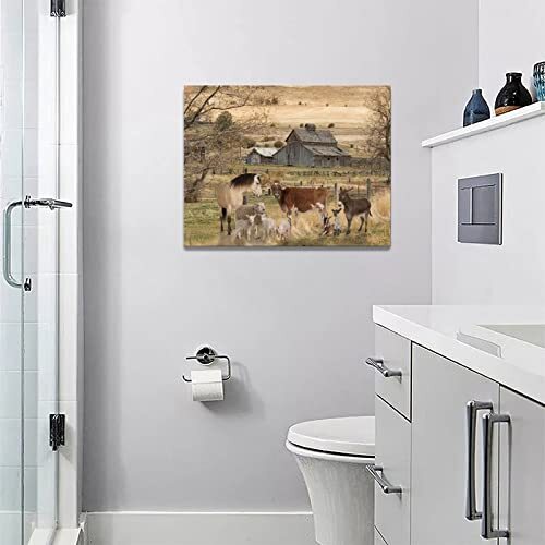 Farm Animal Wall Art Country Rustic Old Barn Pictures Wall Decor Canvas
