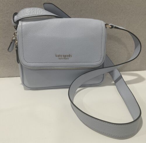 Kate Spade Crossbody Bag Blue Leather Purse Flap Gently Used - Picture 1 of 14