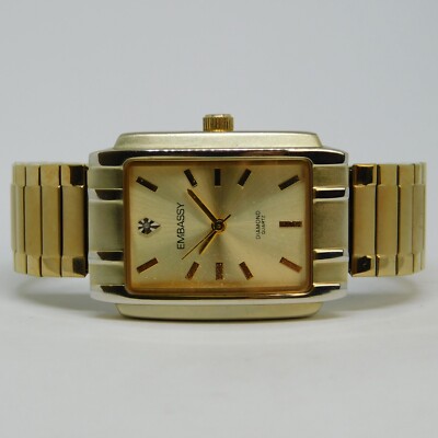 Embassy Diamond GEM13DD35 Gold Tone Quartz Women's Watch Sz. 6 1/4'' New Battery