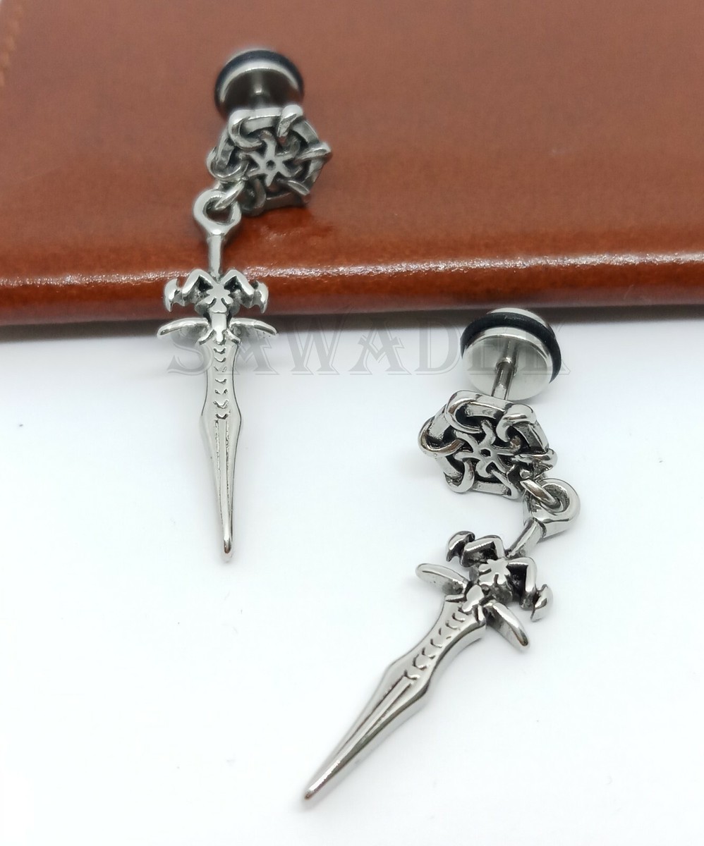 Finti Paio Di Orecchini A Cerchio Da Uomo In Acciaio Con Clip