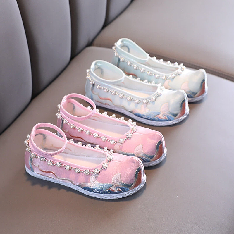 Zapatos Hanfu para niñas Traje de antigüedad Zapatos bordados Estilo chino para niños Talla Foto 3 de 4