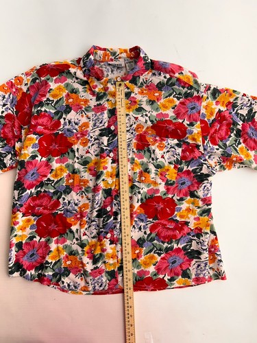 Gitano 26W white beige floral short sleeve plus size front pocket button up top - Picture 4 of 5
