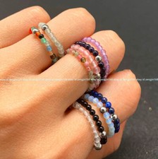 4mm Natural Multi-Color Gemstone Round Beads Circle Adjustable Stretchy Rings