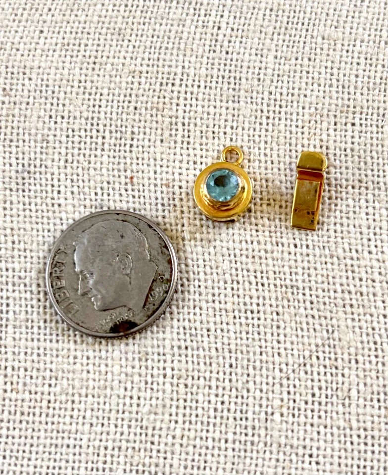 Solid 14 kt Gold Gemstone Neon Blue Faceted Apatite 1 Loop Round Box Clasp - Image 2 of 4