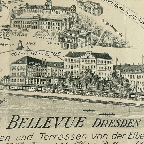 1910, Hotel Bellevue Dresden Map Paper Advertising Germany Bilderberg Vintage