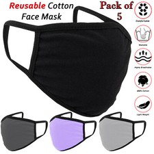 5X Cotton Face Mask Protective Covering Mouth Masks Washable Reusable Black LOT