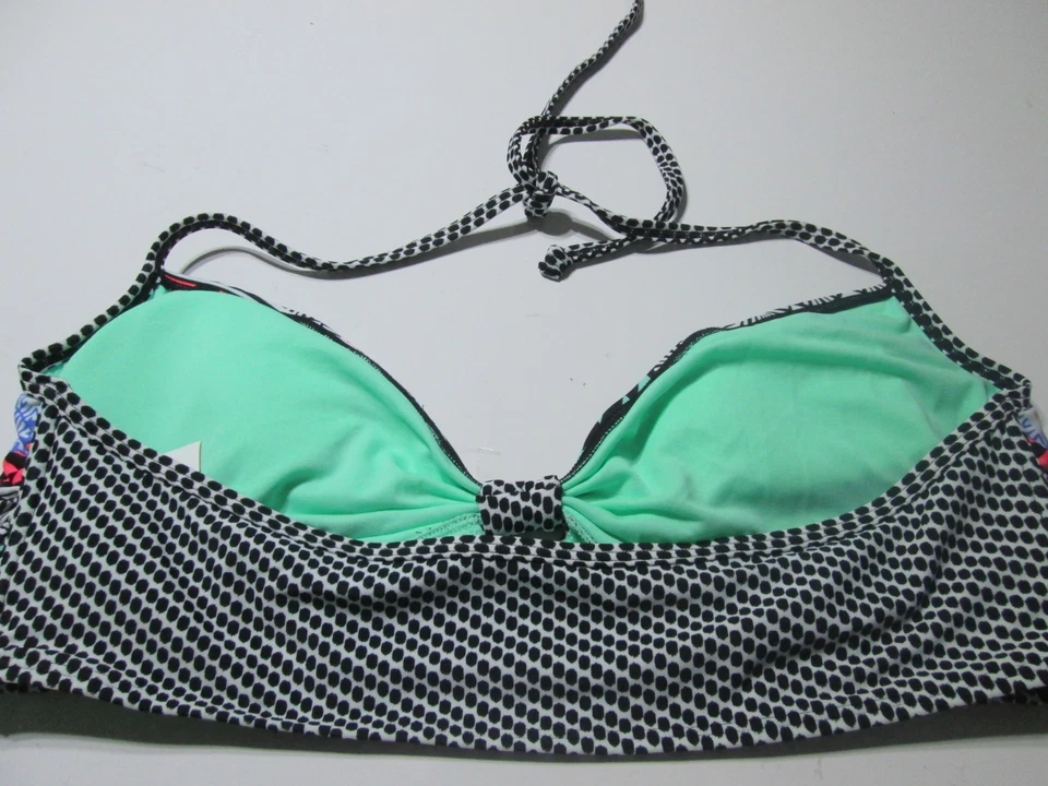 Nuevo con etiquetas Top de bikini antiguo azul marino para mujer talla XL negro forrado con múltiples braletta halter natación Foto 2 de 4