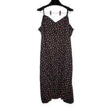 Kathryn Deene Ditsy Floral Dress Women's 26 VTG Y2K Black Spaghetti Strap Flowy