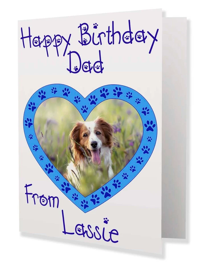 Personalised Photo Dad Birthday Card From Your Pet Pets Dog Cat Rabbit (BLUE) - Image 2 of 4