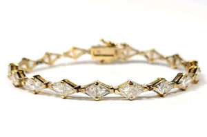 Authentic Sterling Silver Gold Plated Triangle Cubic Zirconia Bracelet 6.75"