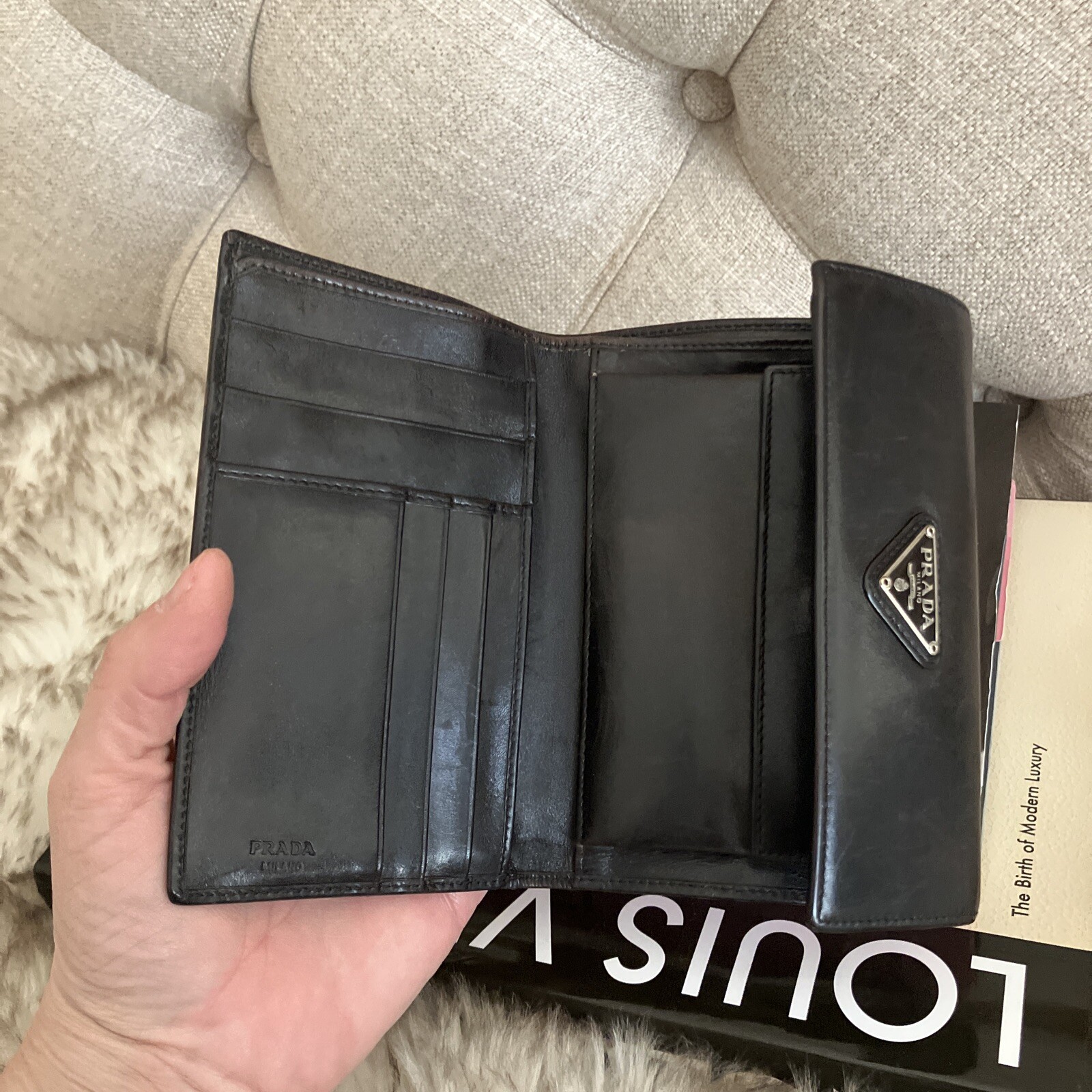 AUTHENTIC PRADA  Distressed Leather Compact trifo… - image 6