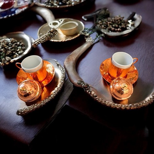 Handgefertigtes Kupfer Kaffeeservice, Kaffee servieren, türkische, arabische griechische Kaffeetassen - Bild 14 von 16