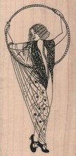 Lady With Hoop 2 1/4 x 4 1/4" Rubber Stamp, Woman Stamp, Lady Stamp