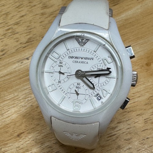 Emporio Armani Quartz Watch AR-1431 Women 30m White Ceramic Analog New Battery - Picture 2 of 6