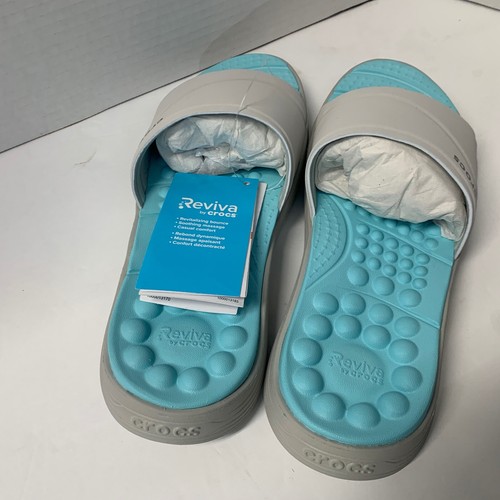 Crocs Women's Reviva Slide Sandal ~ Pearl White / Ice Blue ~ Size 10 W ~ NEW - Picture 12 of 18
