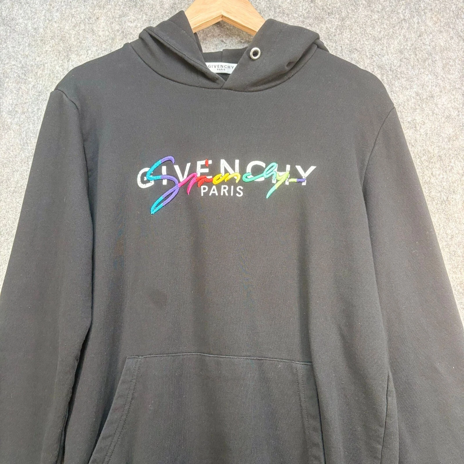 Givenchy Felpa con Cappuccio Uomo M Nero Arcobaleno Cotone Firmato Logo Pullover Scritto