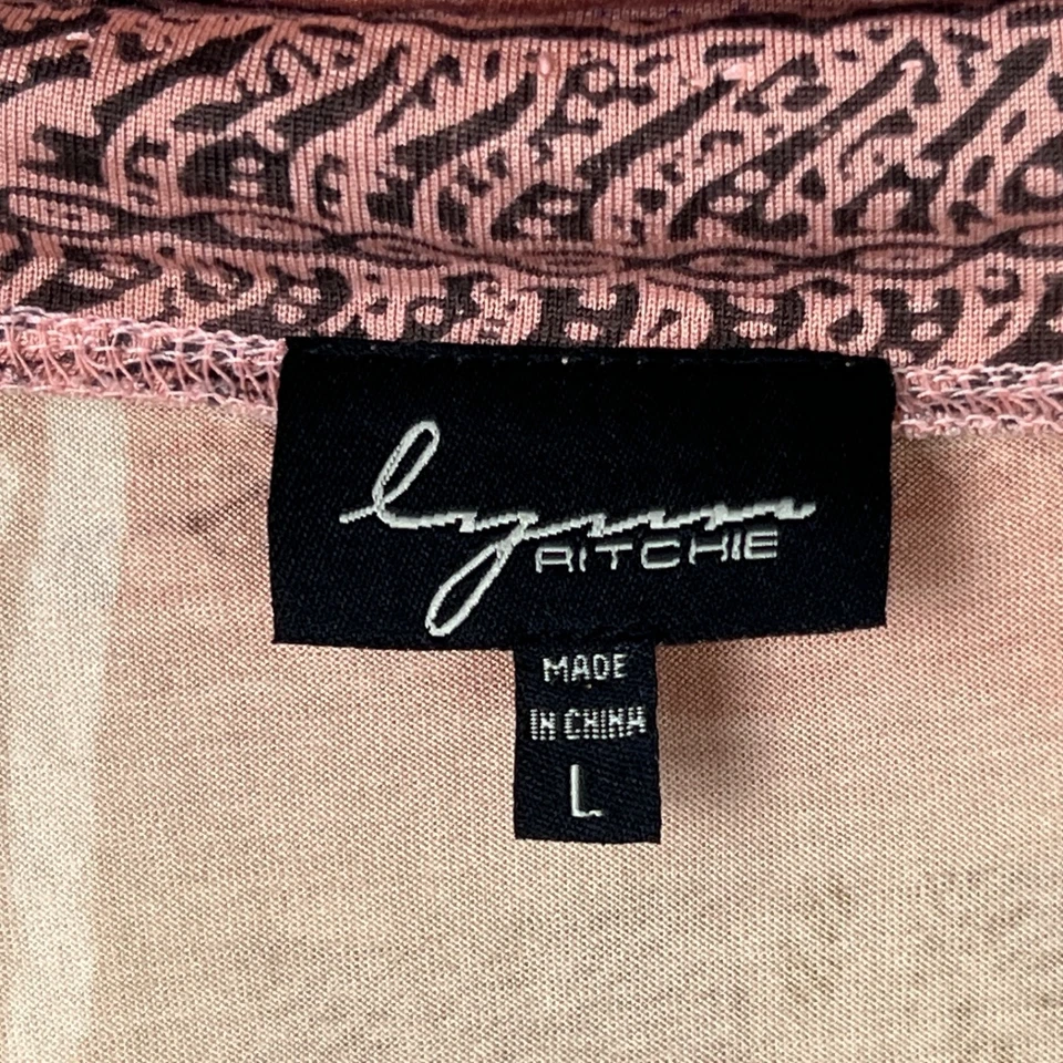 Blusa Lynn Ritchie Feminina L Biege Rosa Kimono Manga Encolher Contas Seda Fiada - Imagem 3 de 4