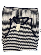 a New Day Women's Crochet Mini Sweater Dress Navy Blue Striped M NWT