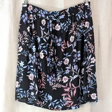 ELLE Black with Blue & Pink Floral Print Lined Mini Skirt Size XLarge Whimsygoth