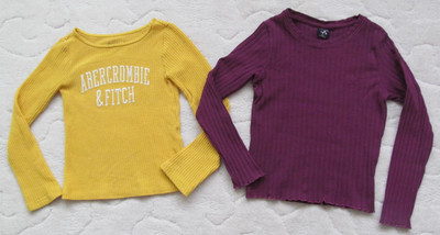 2 gerippte Shirts - Gr. 122 + 128 - Abercrombie Kids (Gelb) + Y.F.K. (Brombeer)