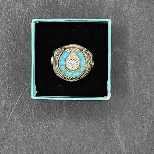 Sterling Silver Vintage S Ray Navajo Turquoise Horseshoe Ring Size 9