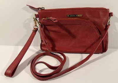 EMMA FOX LEATHER CROSSBODY CLASSICS CONVERTIBLE WRISTLET, Cranberry Red, 9X6X1