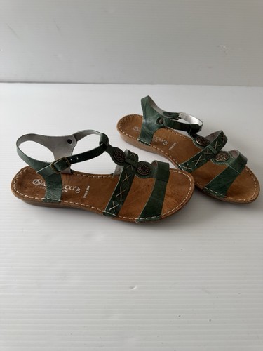 Andacco Madisson Flat Green Leather Sandals SIZE 40 / 9 AU Made In Brazil Boho - Picture 9 of 14