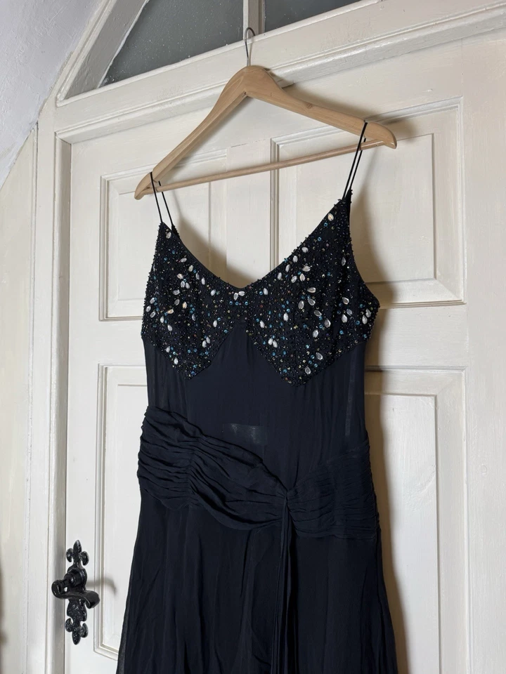 Black Embellished 100% Silk Dress From Jora Collection Size UK XL - Image 2 of 4