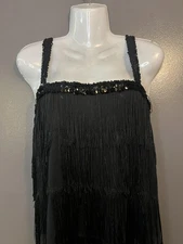 CostumesUSA Dress Womens Extra Large Black 20s Flapper Fringe Tassel Sequin