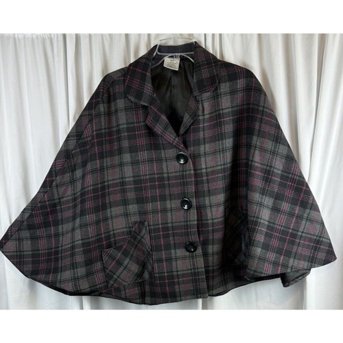 Preston & York Plaid Cape, Black, Gray & Pink, Sz: OS, 63-17 - Picture 7 of 16