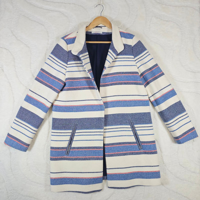 Esprit Textured Striped Jacket Womens Size Large Blue Cream Red Lined Casual