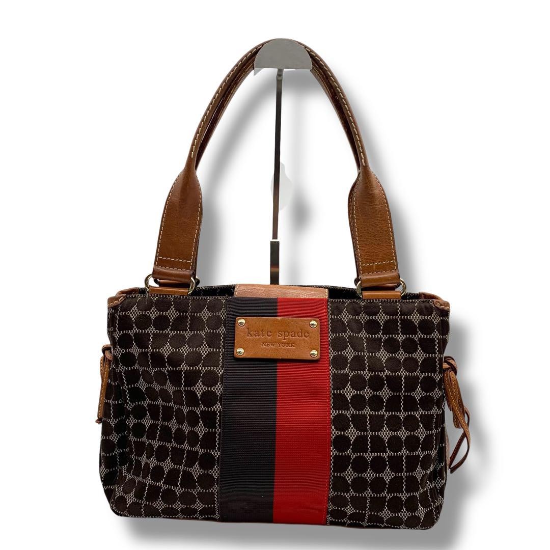 Kate Spade York Canvas Leather Tote Bag Brown Preowned Like New