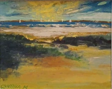 Peaceful Impressionist Painting by Cynthia M "Six Sailboats" Framed 8x10