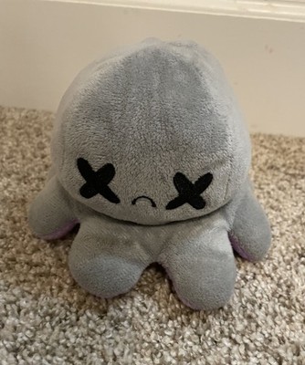 TeeTurtle Reversible Octopus Mood Plush Purple Happy Face & Grey Dead Face Toy