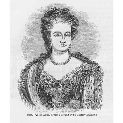 QUEEN ANNE Antique Print 1845