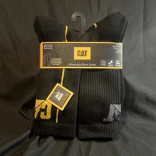 CAT Caterpillar Midweight Boot Socks Black Anti Odor 6 Pairs NWT!Size 8-12