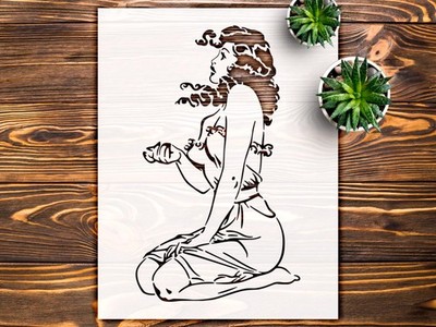 Seated Woman with Flowing Hair Wall Art Reusable Plastic Stencil - StencilAir