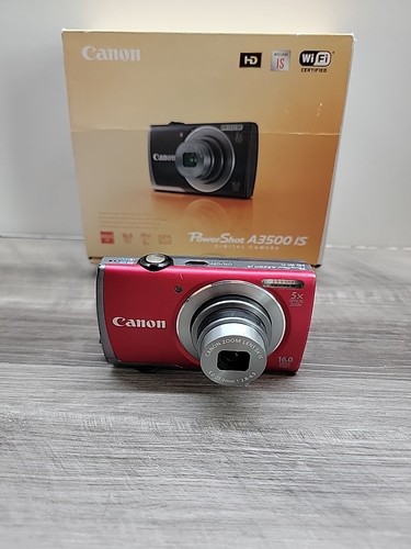Canon PowerShot A3500 IS Red 16.0MP Compact Digital Camera With Charger Battery