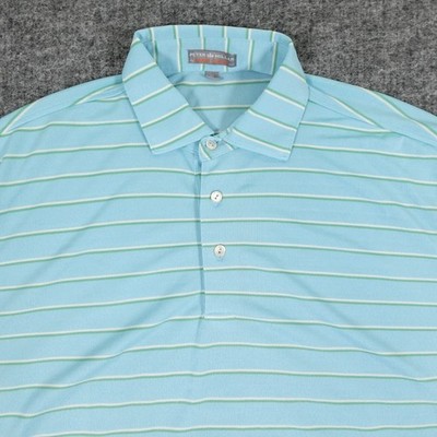 Peter Millar Summer Comfort Polo Shirt Mens Medium Blue Stripe ROCC Golf Logo